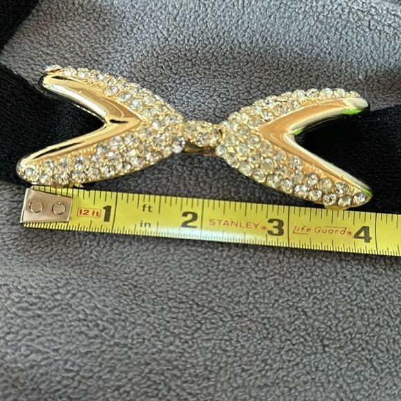 Vintage St Johns gold crystal belt buckle Santana fabric belt 125 crystals - Picture 6 of 8